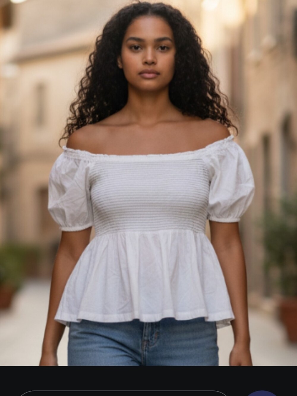 OLD NAVY Beautiful Cream Smocked Peasant Top with Puff Sleeves